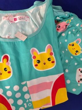 Bunny Print top/bottom lounge Set -Cute Yellow Bunny Design -NWT -Size See notes